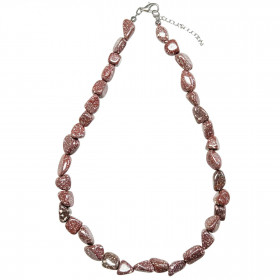 Collier en porphyre impérial rouge - Perles pierres roulées