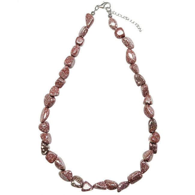 Collier en porphyre impérial rouge - Perles pierres roulées