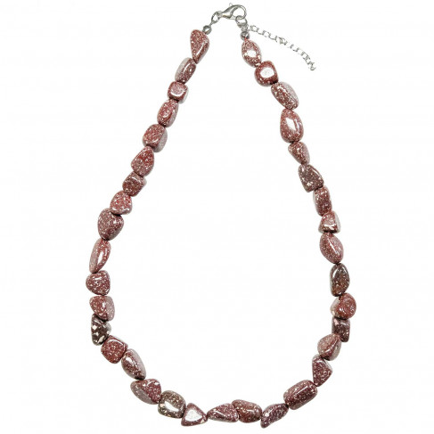 Collier en porphyre impérial rouge - Perles pierres roulées