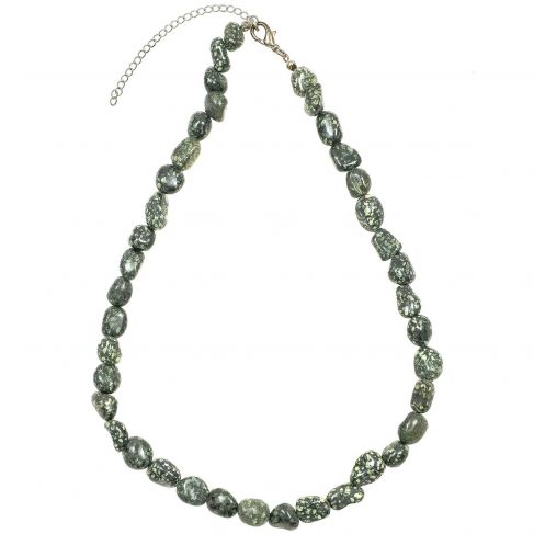 Collier en porphyre impérial vert - Perles pierres roulées