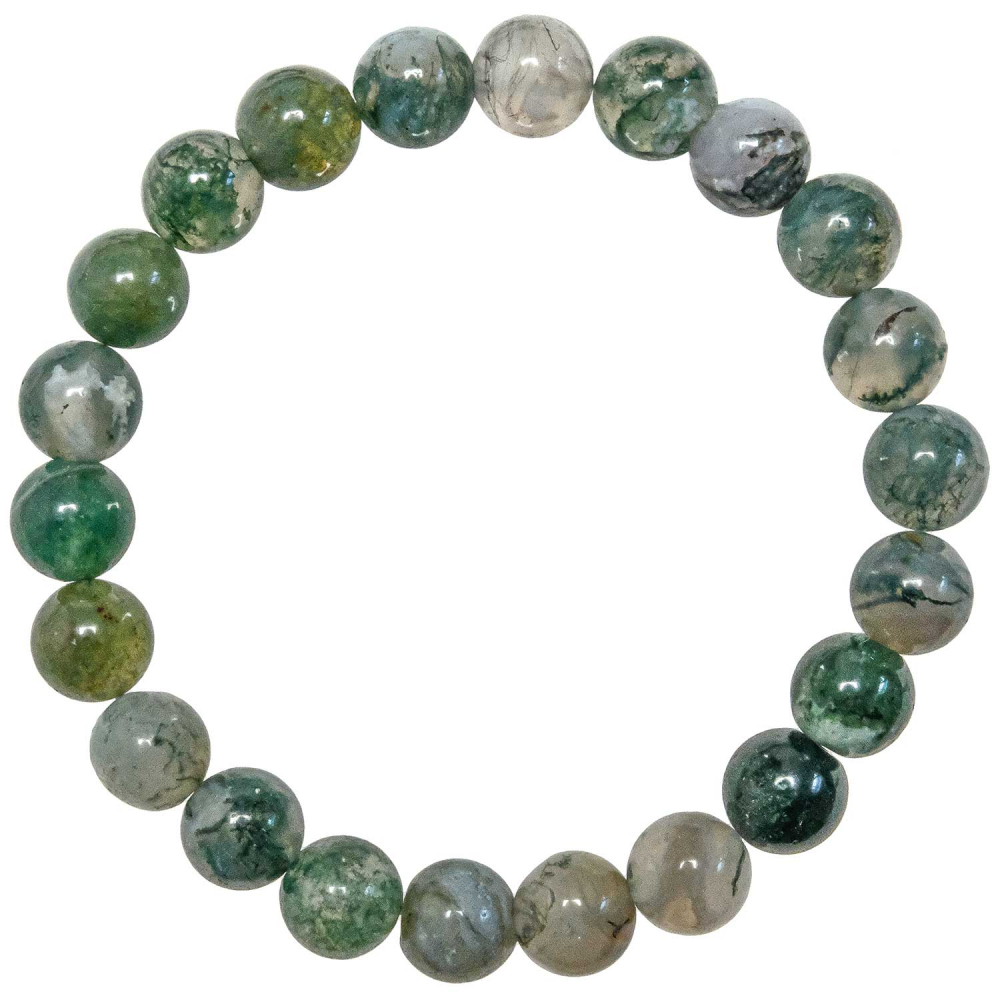 Bracelet En Agate Mousse Naturelle - Perles 8mm - Marque OxcmoBijoux - Neuf Avec étiquettes