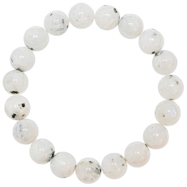 Bracelet en pierre de lune blanche - Perles rondes 10 mm