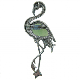 Broche flamant rose avec aventurine verte