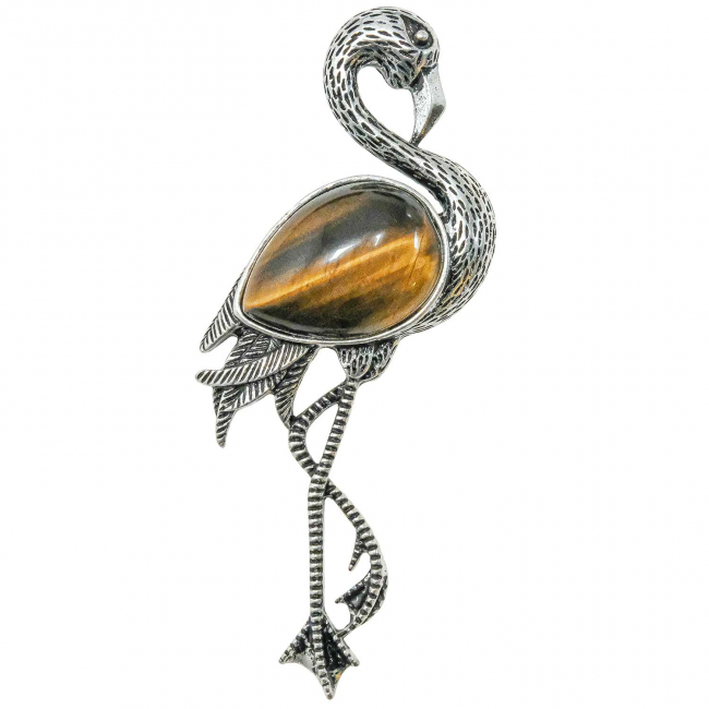 Broche flamant rose avec oeil de tigre