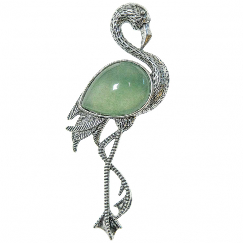 Broche flamant rose avec aventurine verte