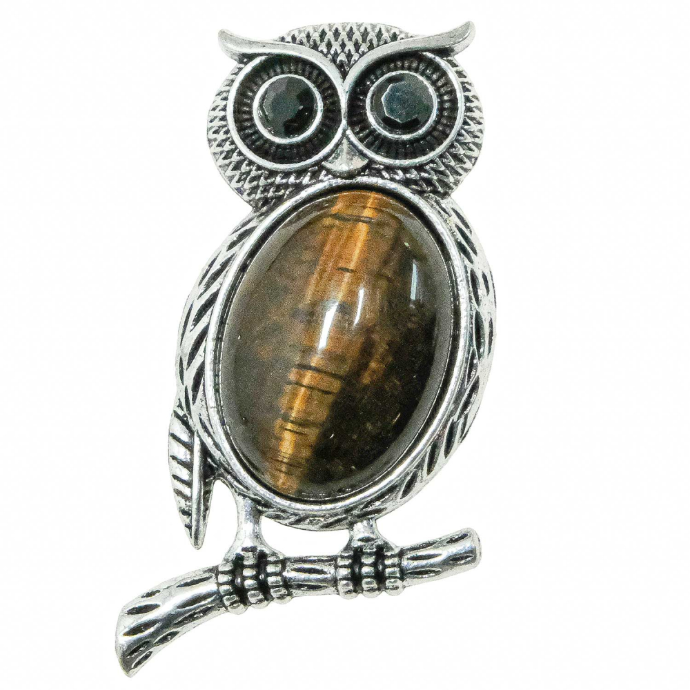 Broche Plaqué Argent Avec œil De Tigre - Bijou Occasion - Fabriqué En France