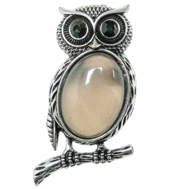 Broche hiboux avec agate grise