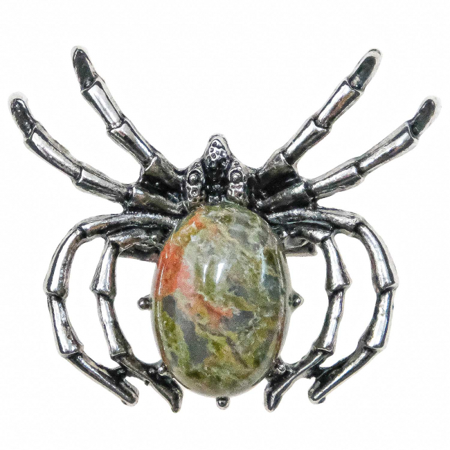 Broche araignée avec unakite