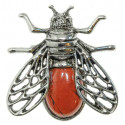 Broche abeille avec jaspe rouge