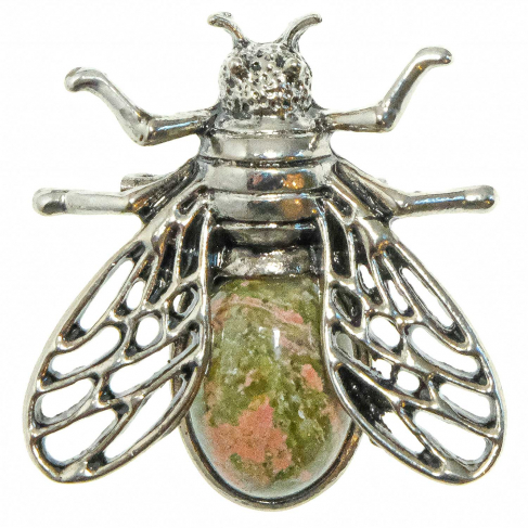 Broche abeille avec unakite