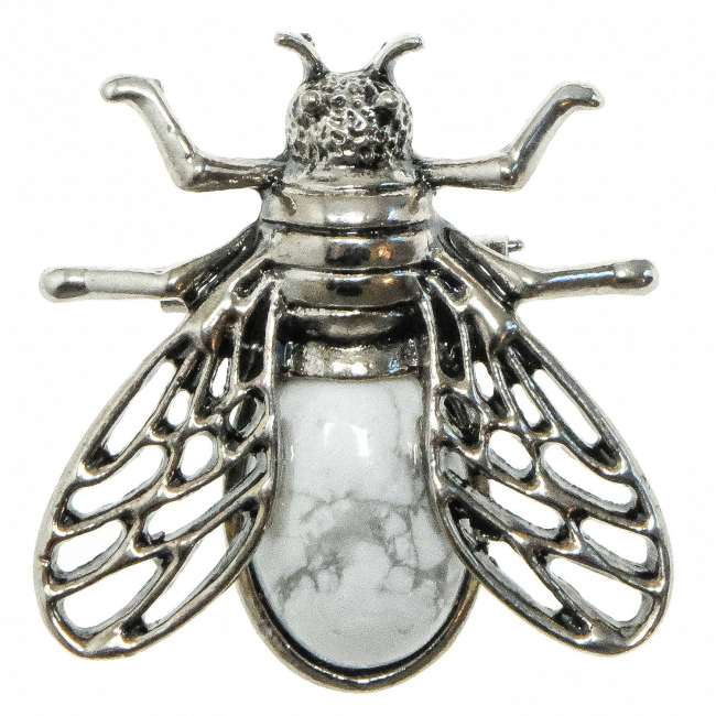 Broche abeille avec howlite