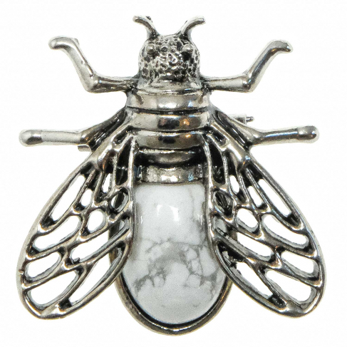 Broche abeille avec howlite