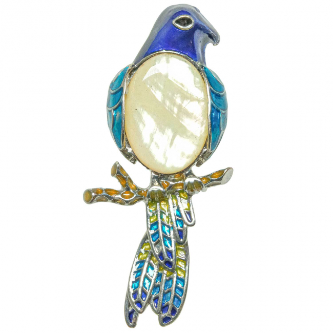 Broche perroquet avec nacre blanche