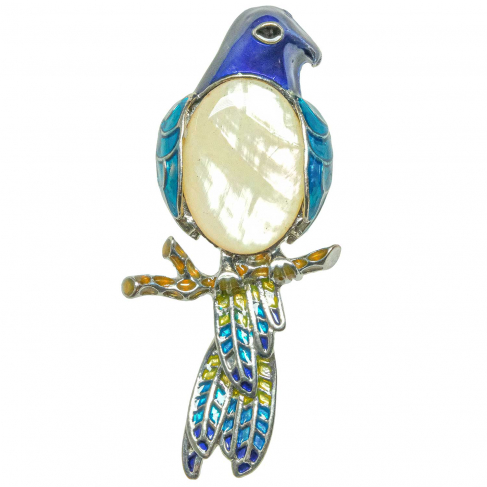 Broche perroquet avec nacre blanche
