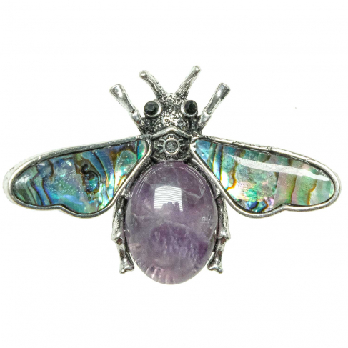Broche abeille avec améthyste et nacre abalone