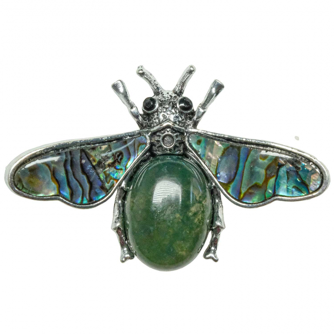 Broche abeille avec agate mousse et nacre abalone
