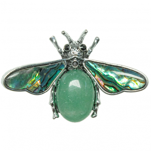 Broche abeille avec aventurine verte et nacre abalone