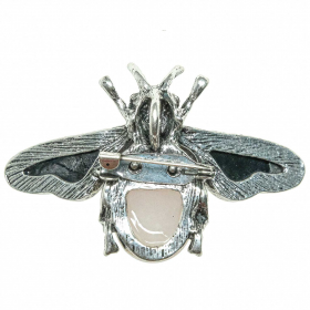 Broche abeille avec quartz rose et nacre abalone