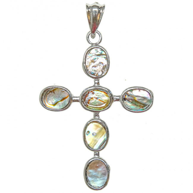 Pendentif croix crucifix avec nacre abalone