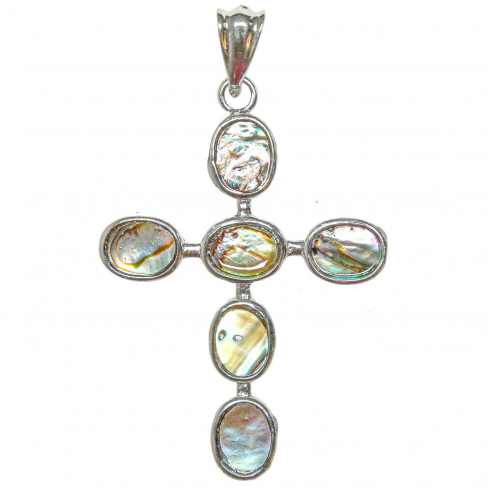 Pendentif croix crucifix avec nacre abalone