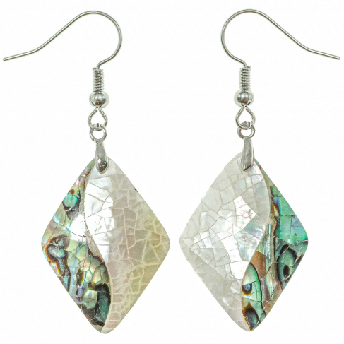 Boucles d'oreilles losange en nacre blanche et abalone