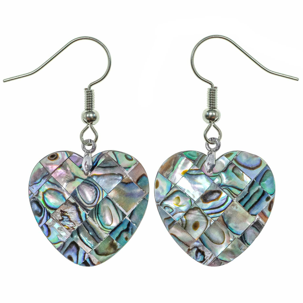 Boucles D'oreilles Vintage Vis Or & Nacre Abalone - Fleur Coeur 1972 - Occasion