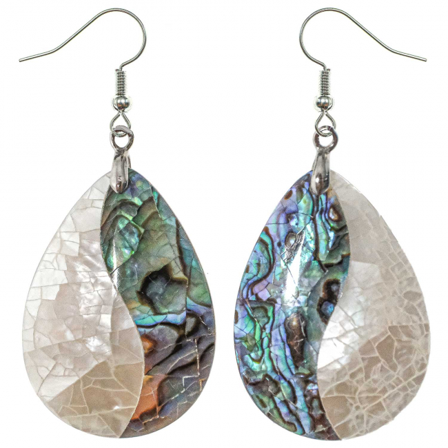 Boucles d'oreilles goutte en nacre blanche et abalone