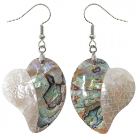 Boucles d'oreilles coeur en nacre blanche et abalone