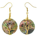 Boucles d'oreilles rondes arbre de vie avec nacre abalone