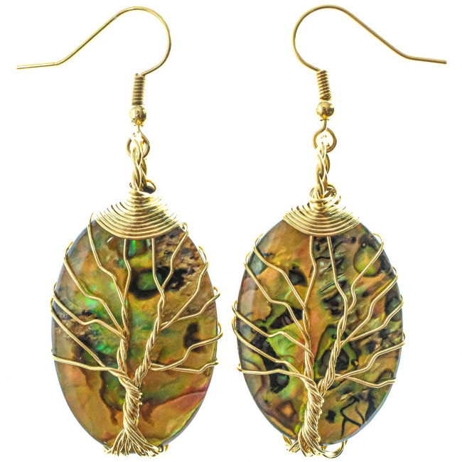 Boucles d'oreilles ovales arbre de vie avec nacre abalone