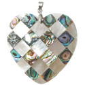 Pendentif coeur motif damier avec nacre blanche et abalone