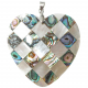 Pendentif coeur motif damier avec nacre blanche et abalone