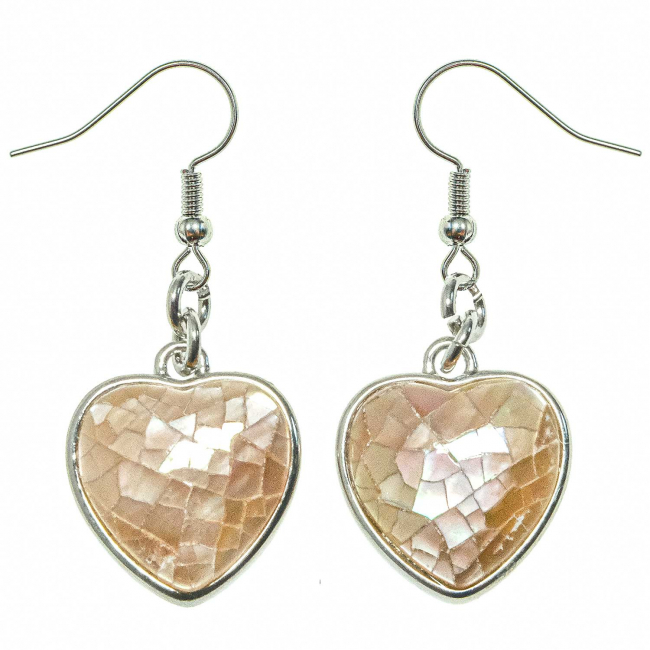 Boucles d'oreilles coeur en nacre rose