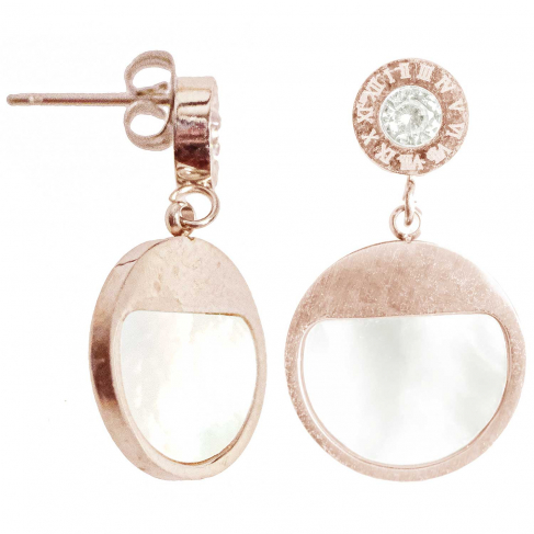 Boucles d'oreilles ronde métal rosé et nacre