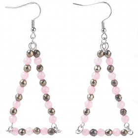 Boucles d'oreilles triangle avec perles de quartz rose et pyrite