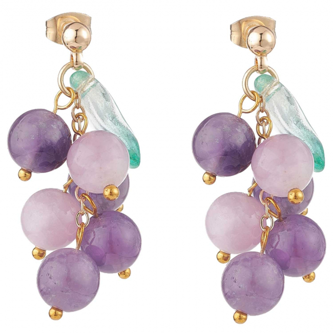 Boucles d'oreilles grappe en perles d'améthyste et de kunzite