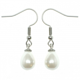 Boucles d'oreilles pendantes avec perle de culture blanche