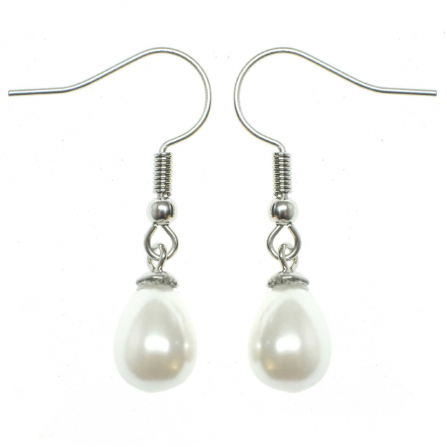 Boucles d'oreilles pendantes avec perle de culture blanche