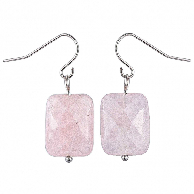 Boucles d'oreilles perle rectangulaire facettée quartz rose