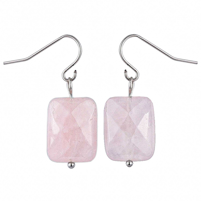 Boucles d'oreilles perle rectangulaire facettée quartz rose