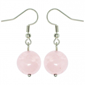 Boucles d'oreilles pendante perle ronde quartz rose