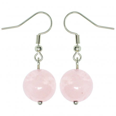 Boucles d'oreilles pendante perle ronde quartz rose