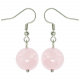 Boucles d'oreilles pendante perle ronde quartz rose