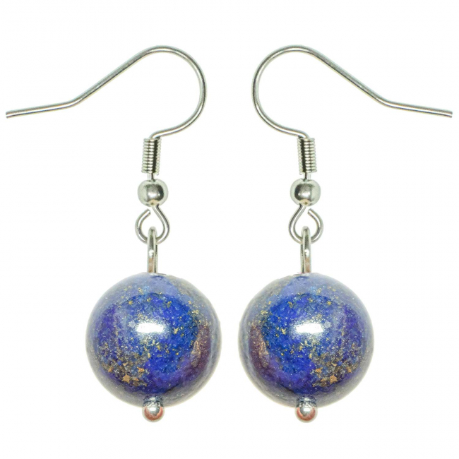 Boucles d'oreilles pendante perle ronde lapis-lazuli