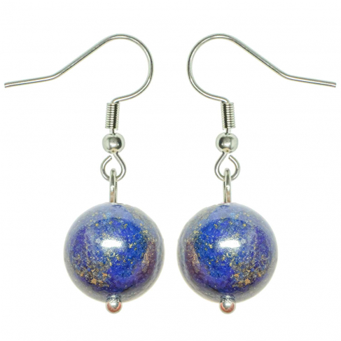 Boucles d'oreilles pendante perle ronde lapis-lazuli