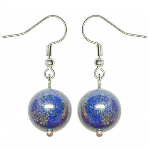 Boucles d'oreilles pendante perle ronde lapis-lazuli