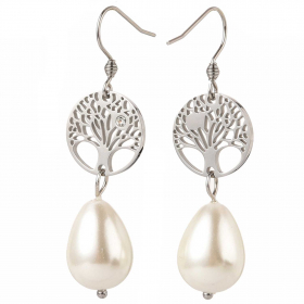 Boucles d'oreilles avec perle de culture et arbre de vie