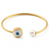 Bracelet manchette doré ouvert protection mauvais oeil nacre et perle du culture