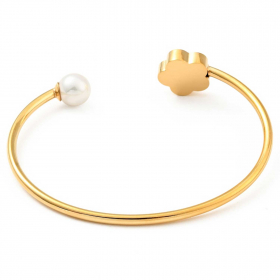 Bracelet manchette doré ouvert protection mauvais oeil fleur nacre et perle du culture