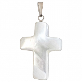 Pendentif croix crucifix en nacre de trocha